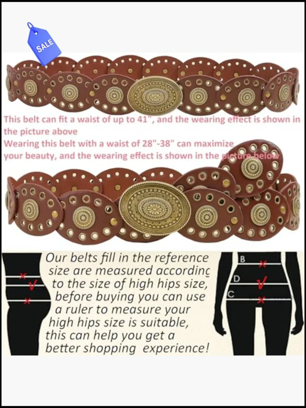 Wide Boho Western Belt with Hollow Rivets Chunky Cowgirl Style Waist Belt for